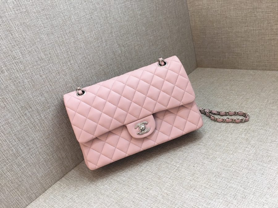 Medium Classic Flap Lambskin Bag AO1112 Pink/Silver